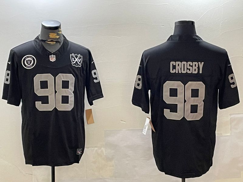 Men Oakland Raiders #98 Crosby Black Three generation 2024 Nike Limited NFL Jersey style 4